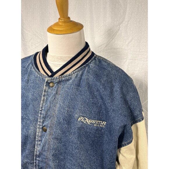 Vtg MV Sport Denim Varsity Jacket XXL Quilt Lined Bomber 90s Made in Hong Kong - Picture 2 of 13